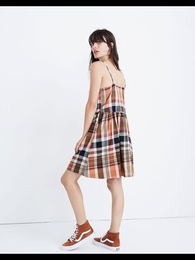 Madewell Plaid Mini Sundress in Pink, Tan, Black and White